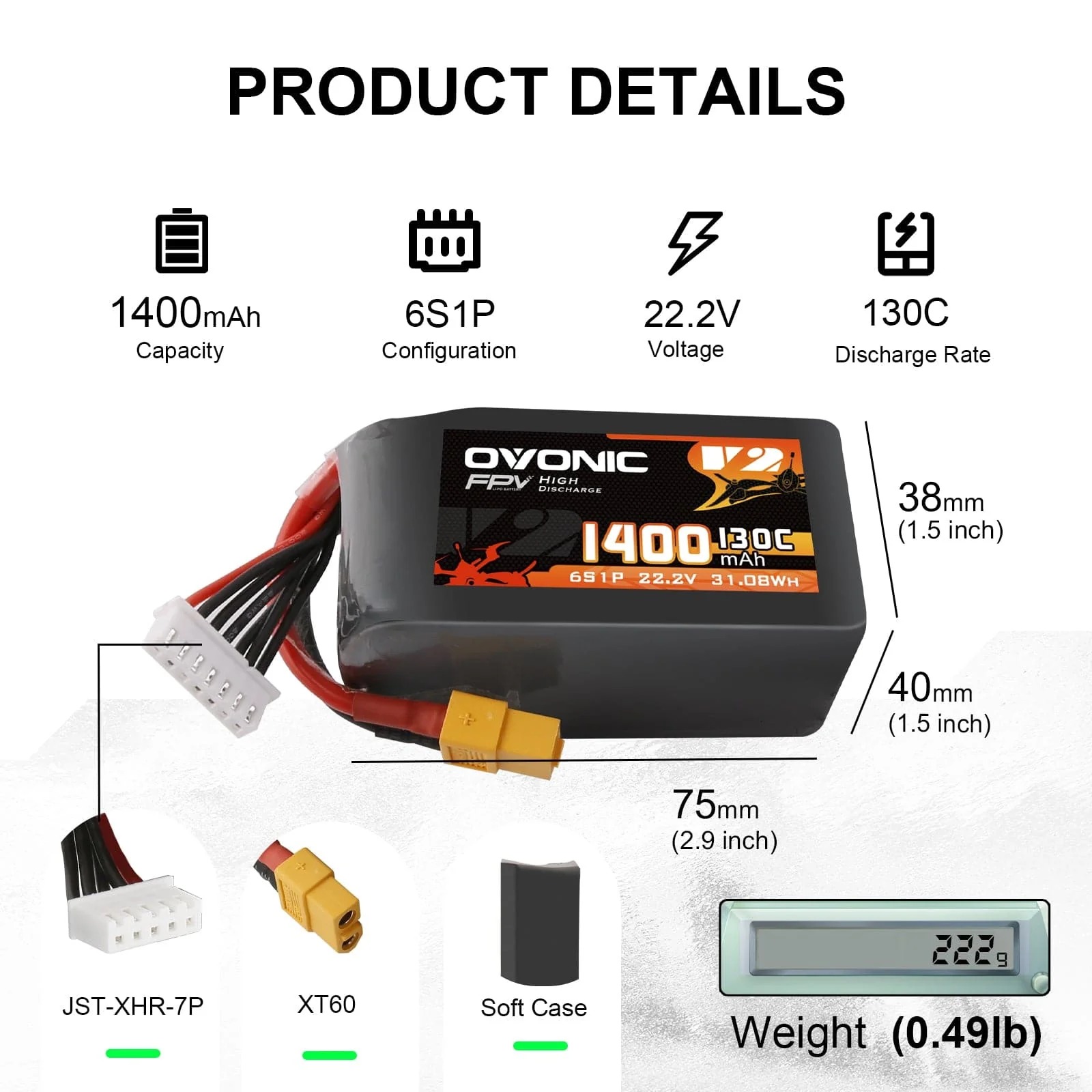 Drone Racing Battery - Ovonic 6S 1400mAh 130C LiPo バッテリー