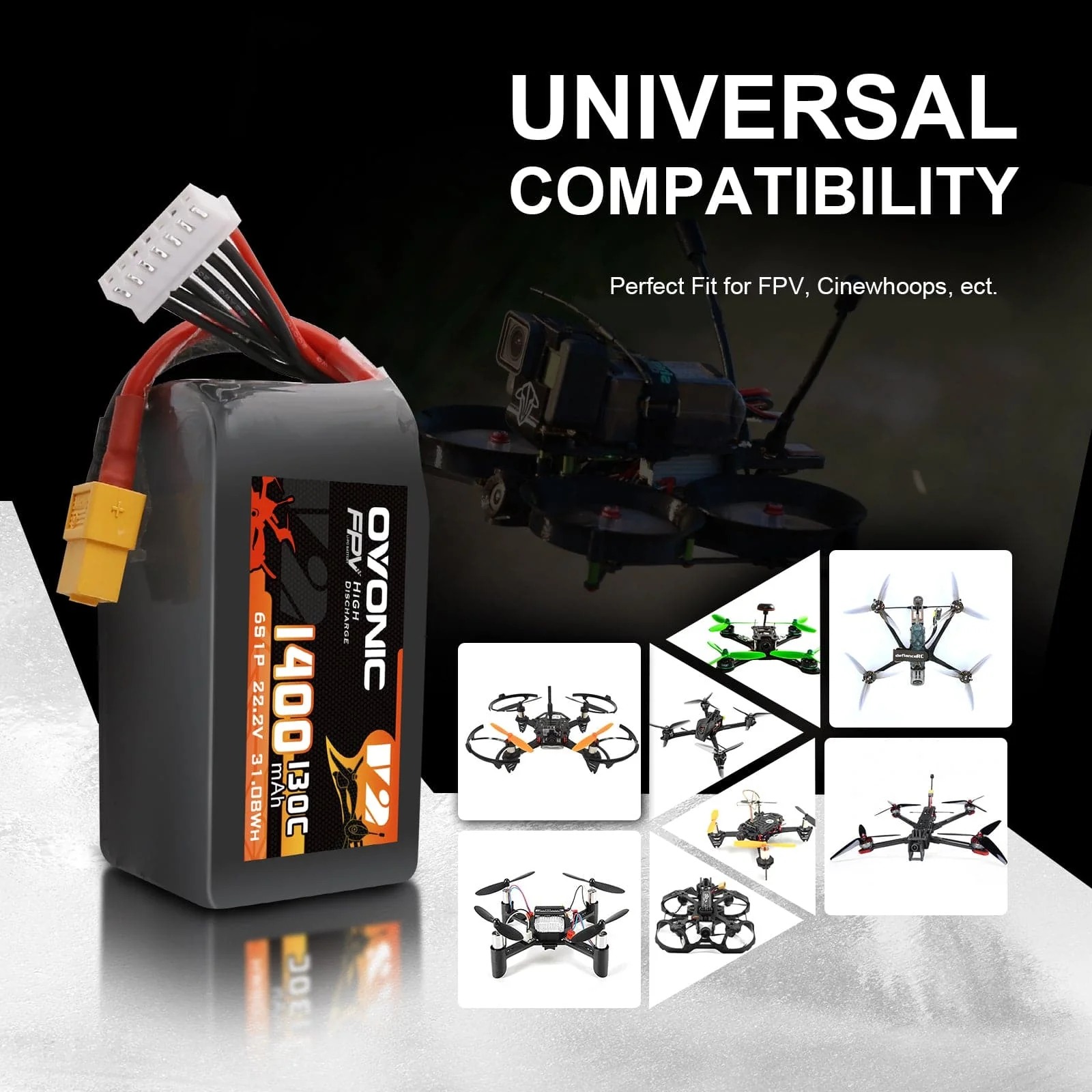 Ovonic 6S 1400mAh 130C LiPo バッ - Drone Racing Battery のレビューと価格