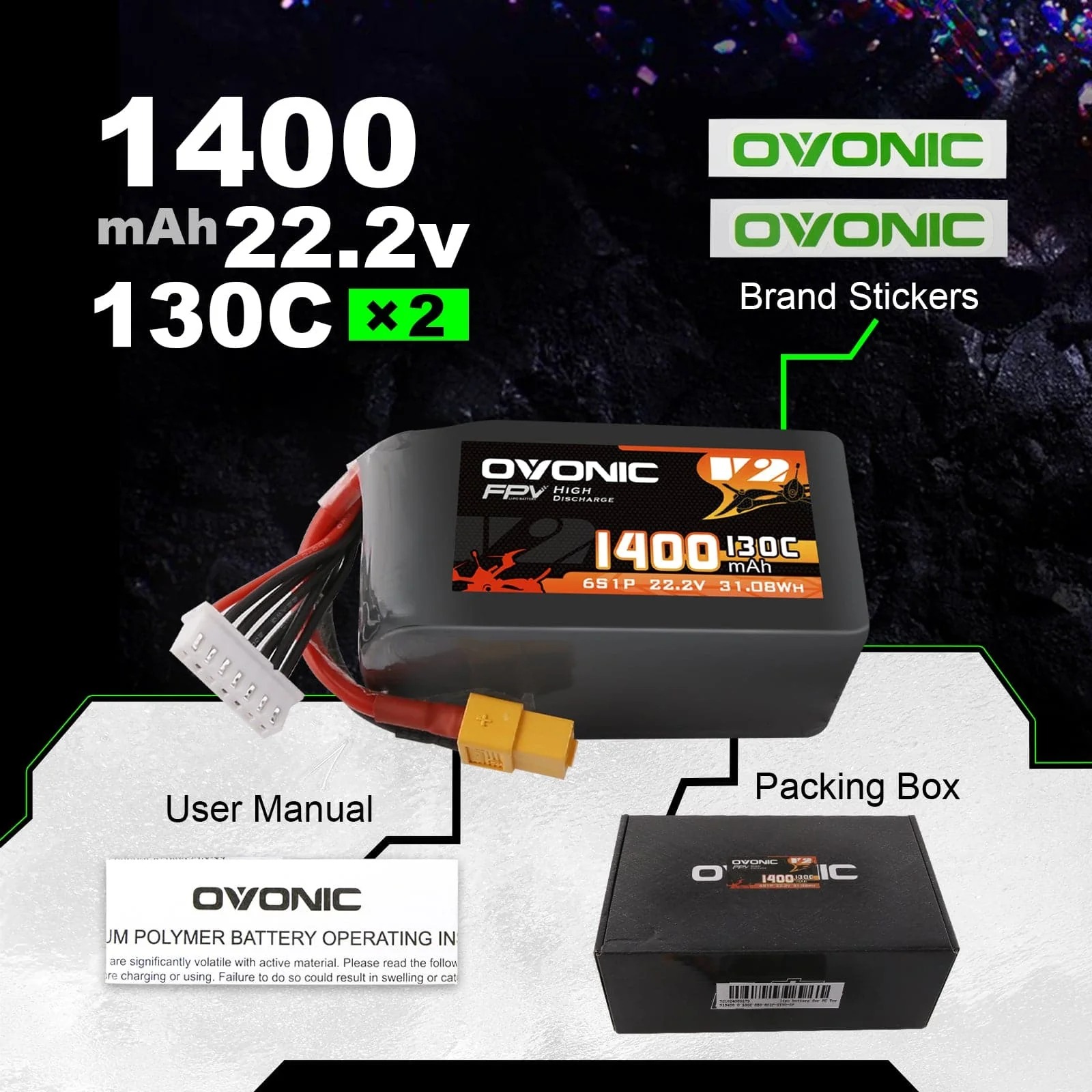 Ovonic 6S 1400mAh 130C LiPo バッ - Drone Racing Battery のレビューと価格